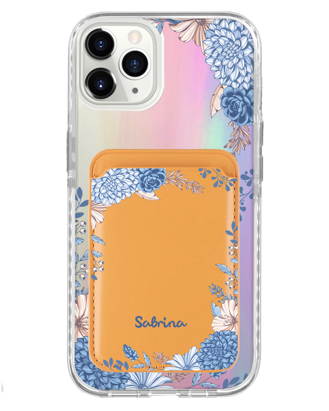 iPhone Magnetic Wallet Holo Case - Blue Florals