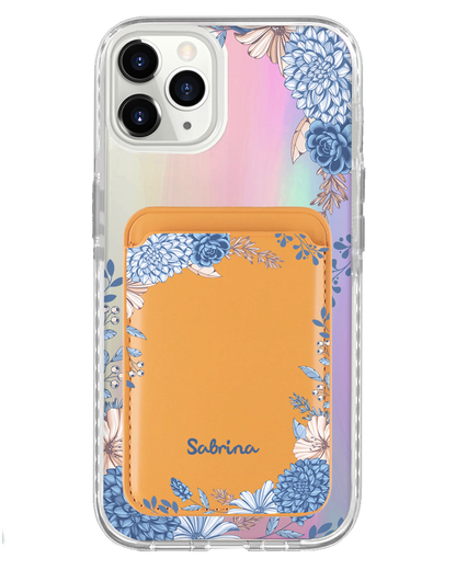 iPhone Magnetic Wallet Holo Case - Blue Florals