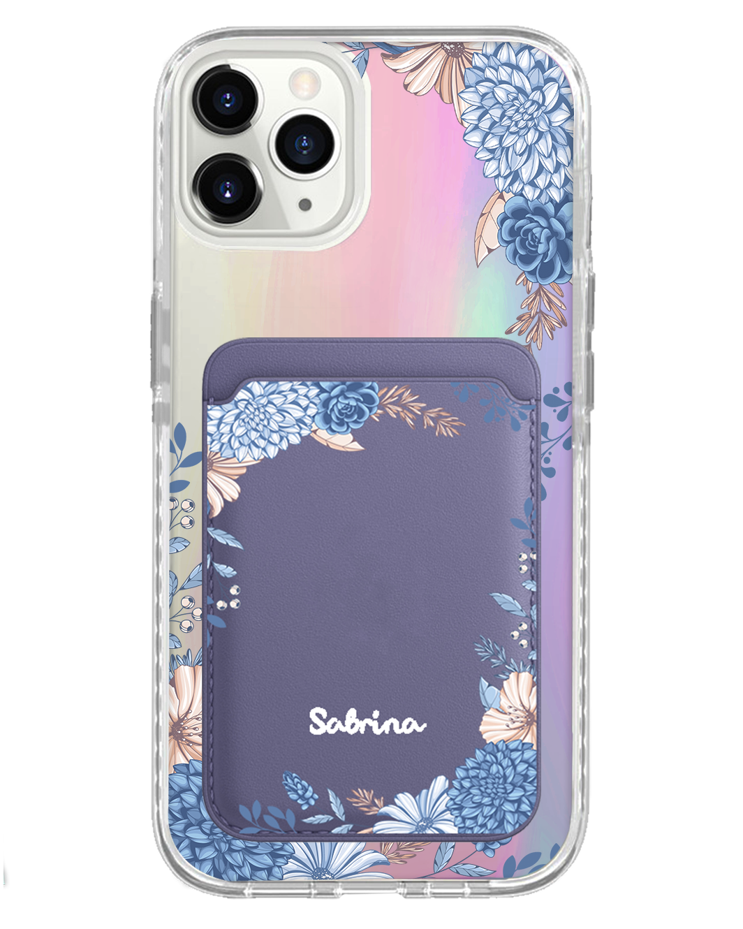 iPhone Magnetic Wallet Holo Case - Blue Florals