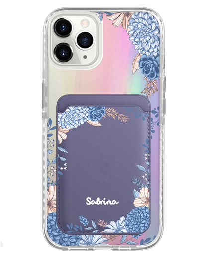iPhone Magnetic Wallet Holo Case - Blue Florals
