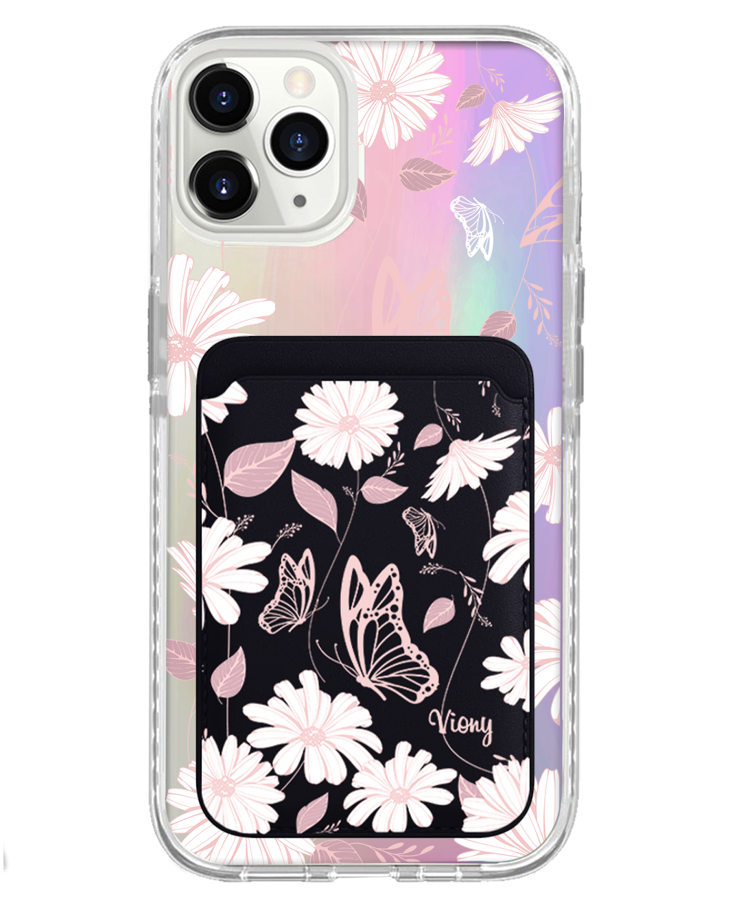 iPhone Magnetic Wallet Holo Case - Butterfly & Daisy