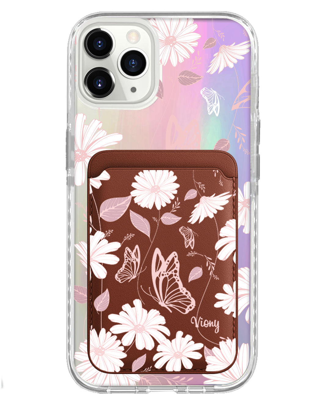 iPhone Magnetic Wallet Holo Case - Butterfly & Daisy