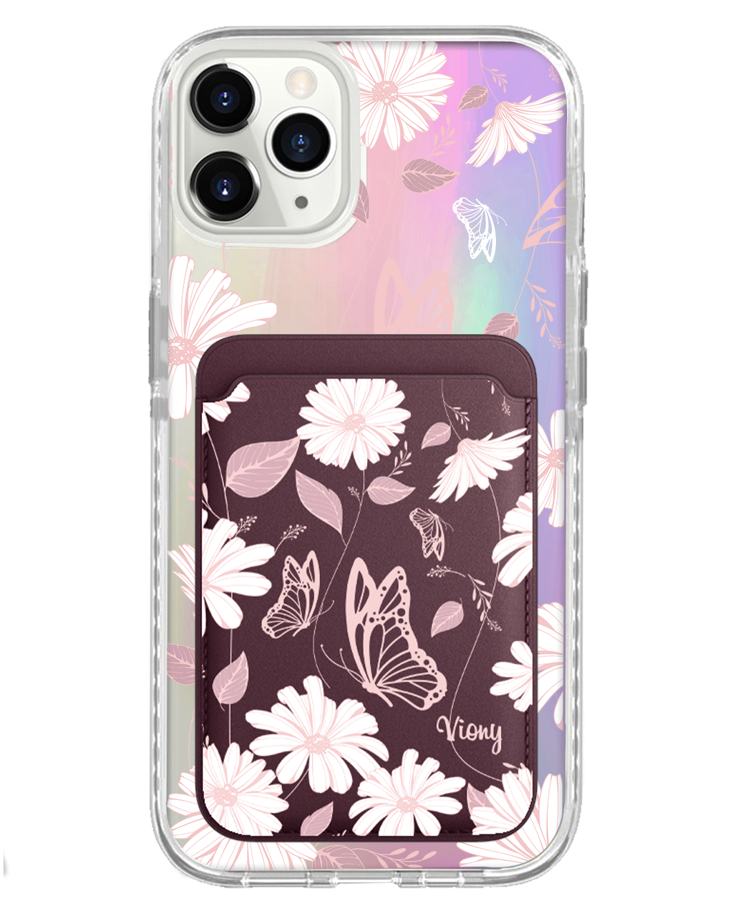 iPhone Magnetic Wallet Holo Case - Butterfly & Daisy