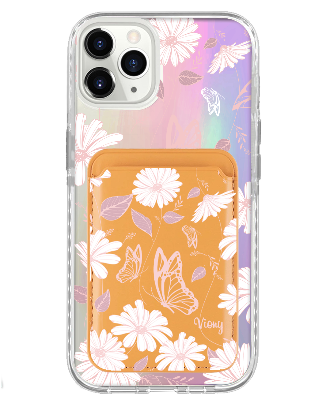 iPhone Magnetic Wallet Holo Case - Butterfly & Daisy