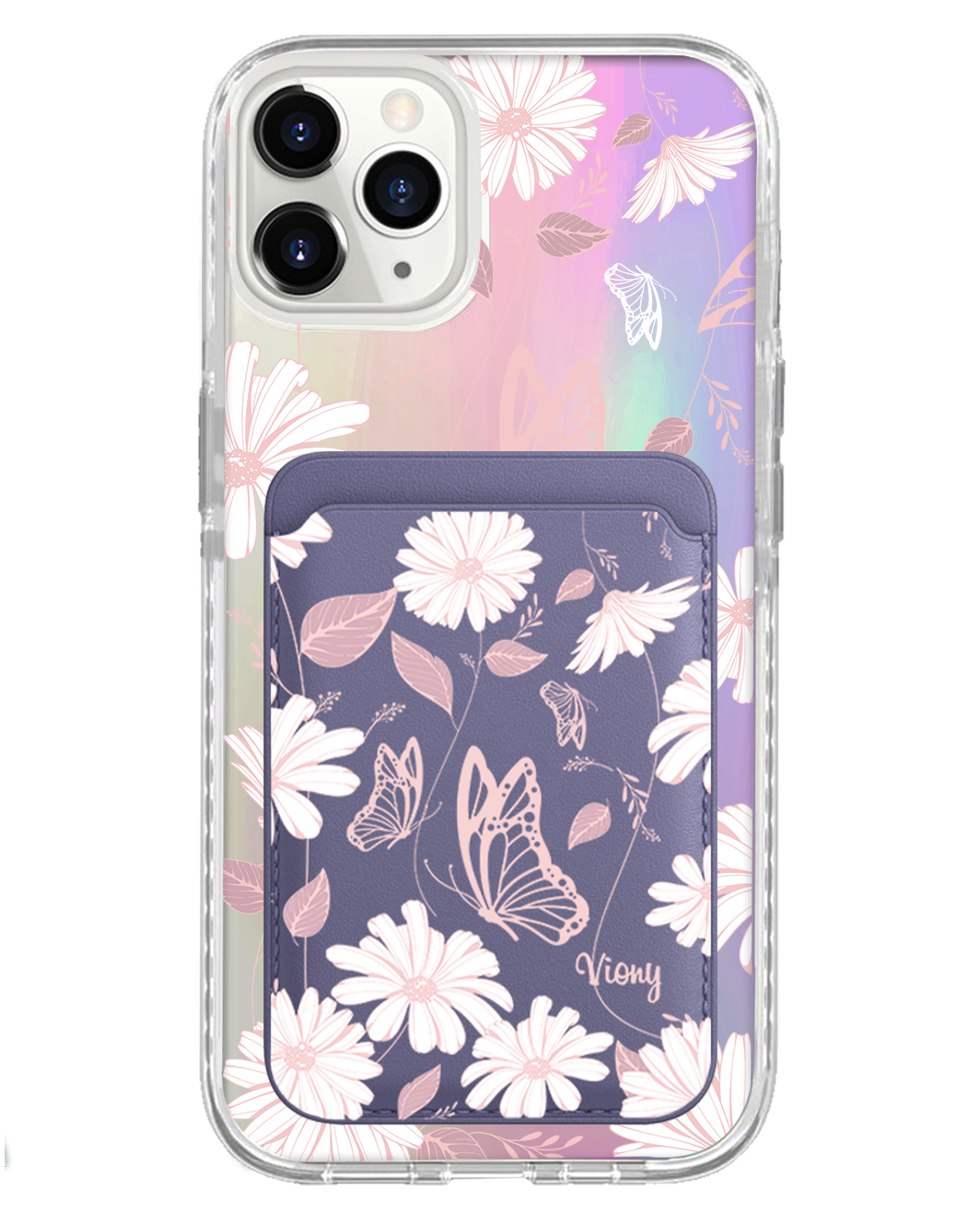 iPhone Magnetic Wallet Holo Case - Butterfly & Daisy