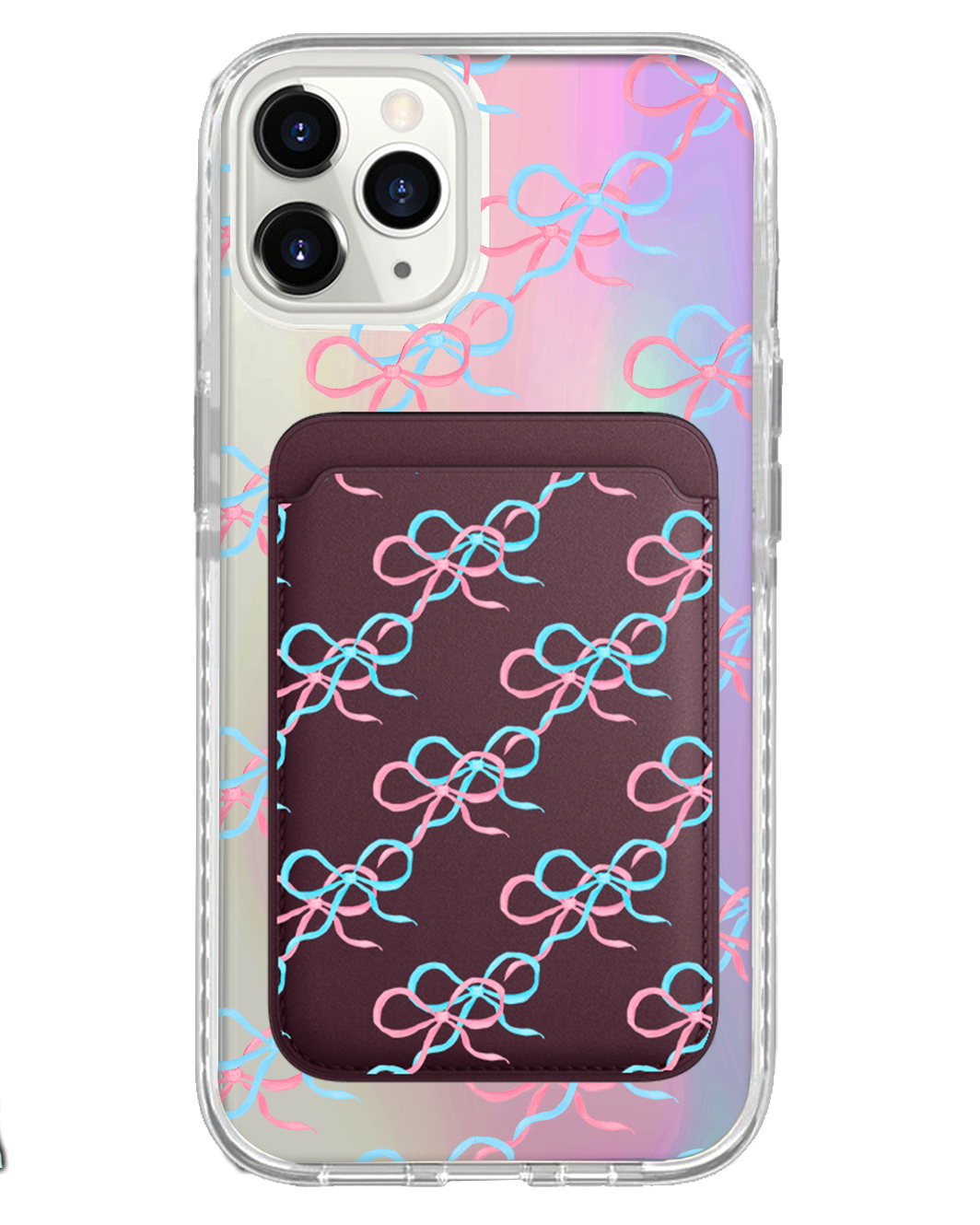 iPhone Magnetic Wallet Holo Case - Coquette Pink & Blue Bow