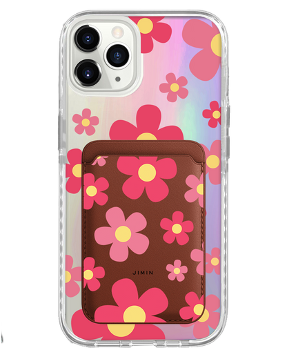 iPhone Magnetic Wallet Holo Case - Daisy Blush
