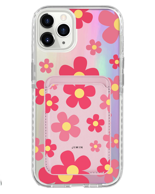 iPhone Magnetic Wallet Holo Case - Daisy Blush