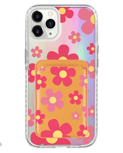 iPhone Magnetic Wallet Holo Case - Daisy Blush