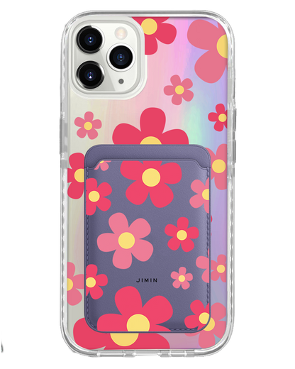 iPhone Magnetic Wallet Holo Case - Daisy Blush