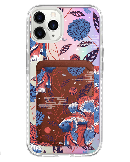 iPhone Magnetic Wallet Holo Case - Fish & Floral 2.0