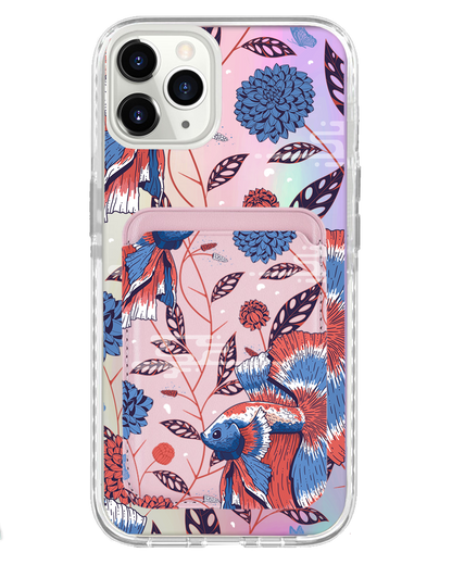 iPhone Magnetic Wallet Holo Case - Fish & Floral 2.0