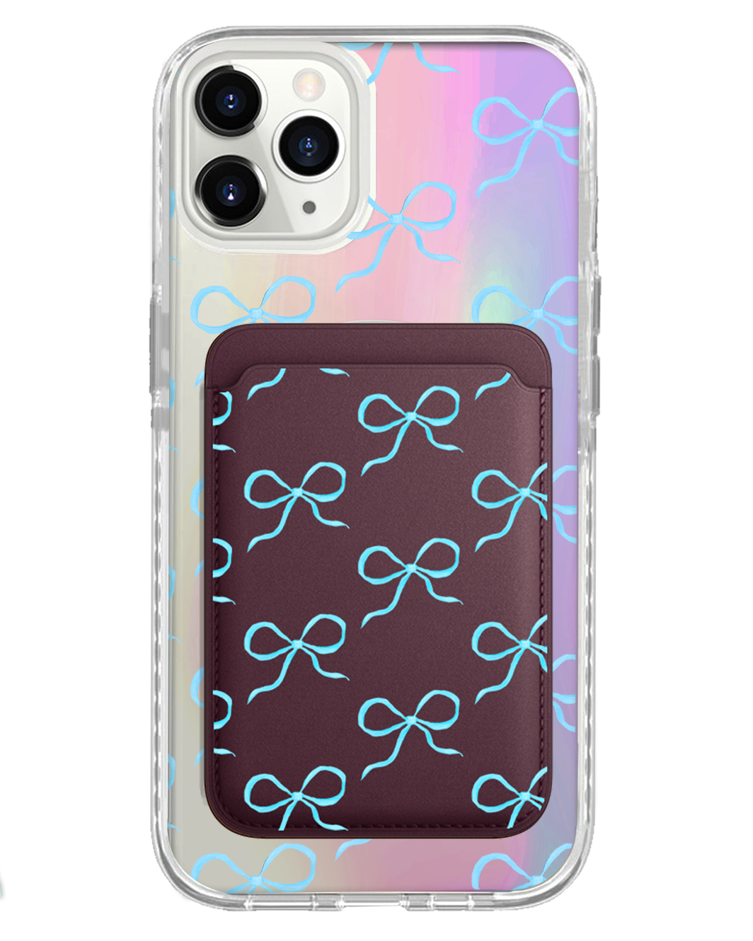 iPhone Magnetic Wallet Holo Case - Coquette Blue Bow