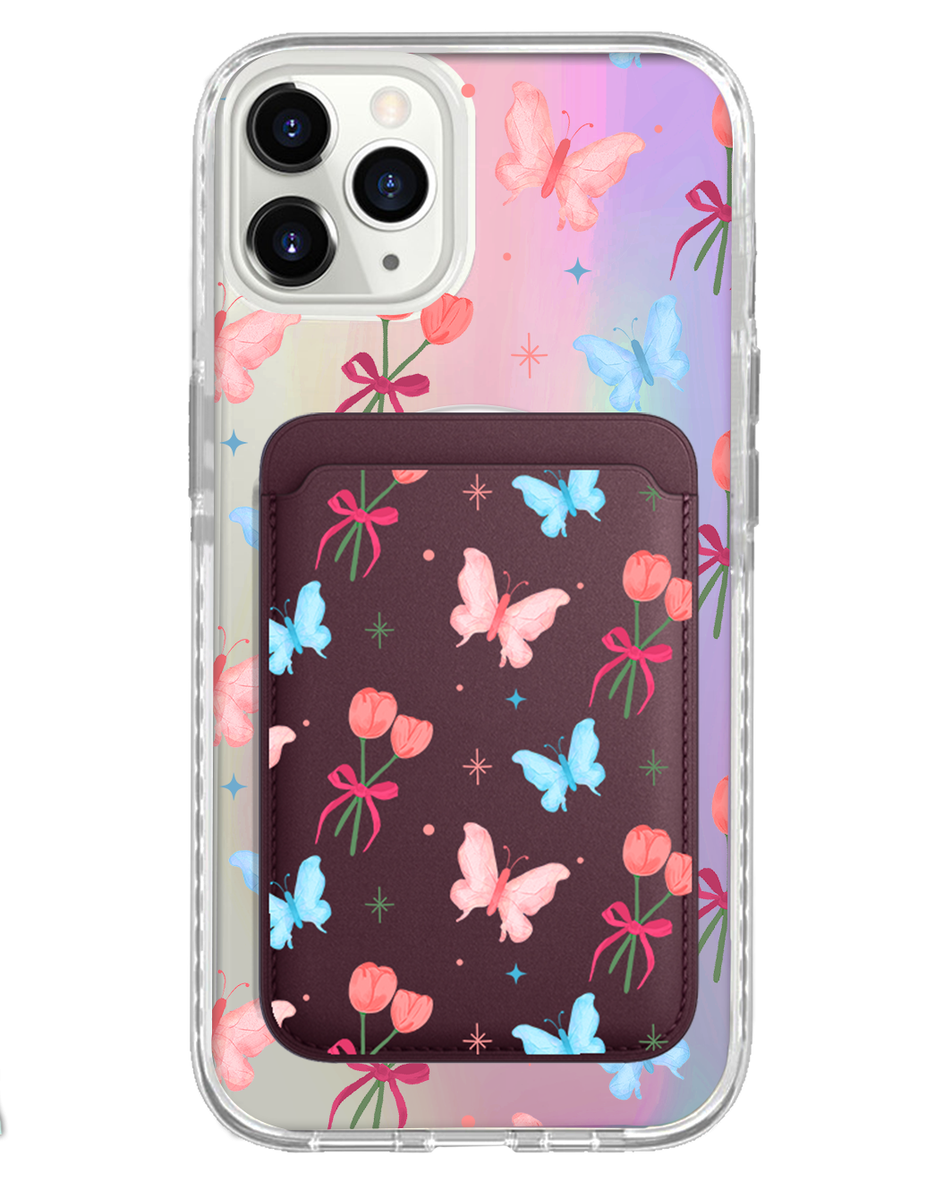 iPhone Magnetic Wallet Holo Case - Coquette Butterfly