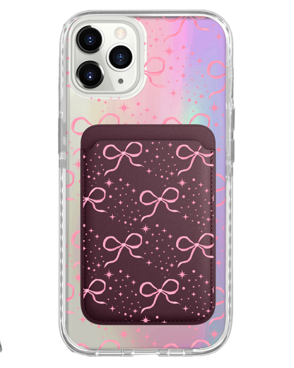 iPhone Magnetic Wallet Holo Case - Coquette Glittery Bow