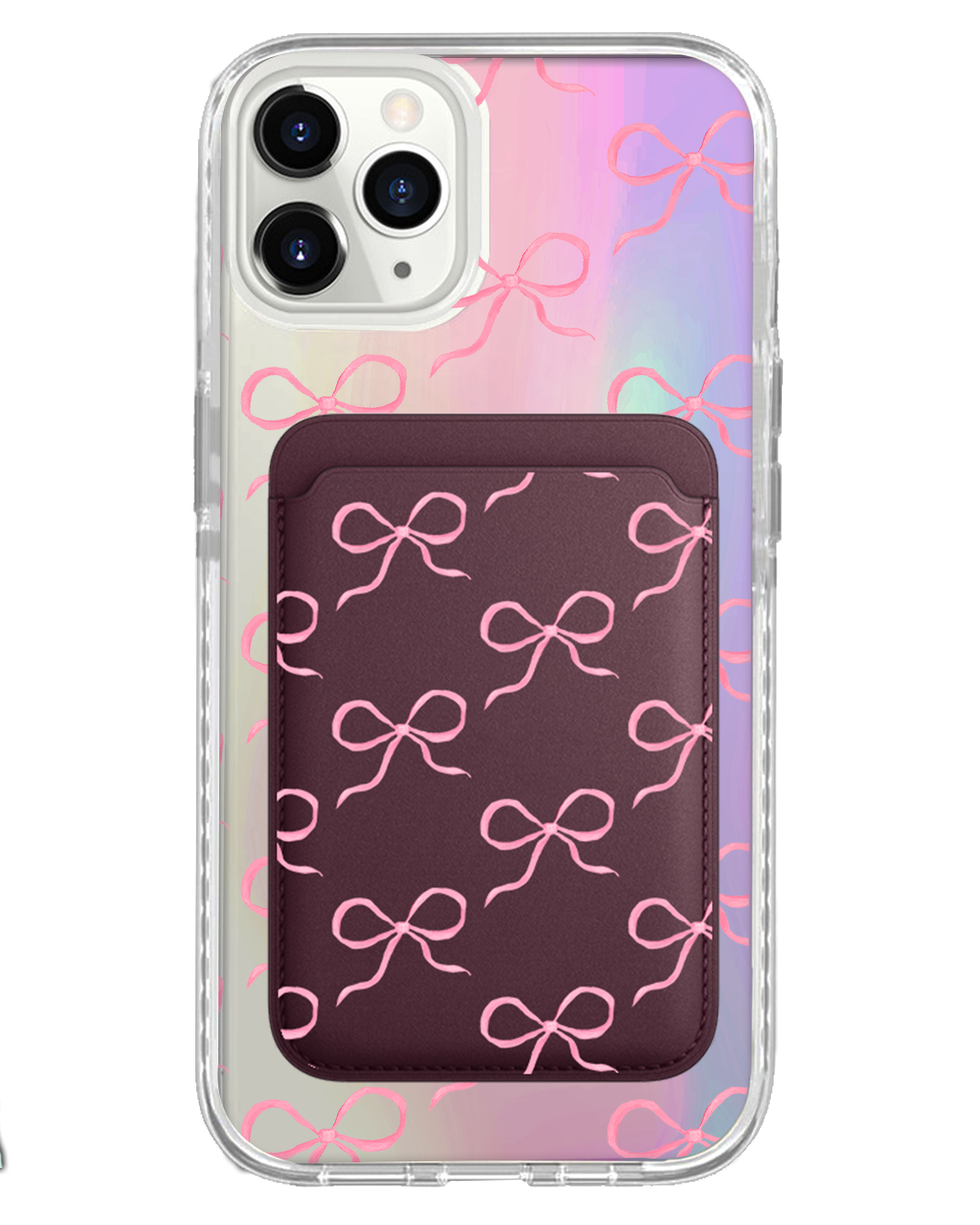 iPhone Magnetic Wallet Holo Case - Coquette Pink Bow