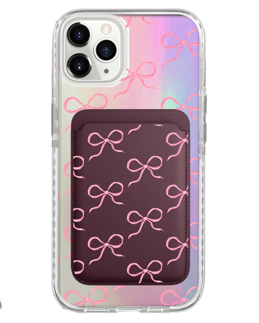 iPhone Magnetic Wallet Holo Case - Coquette Pink Bow