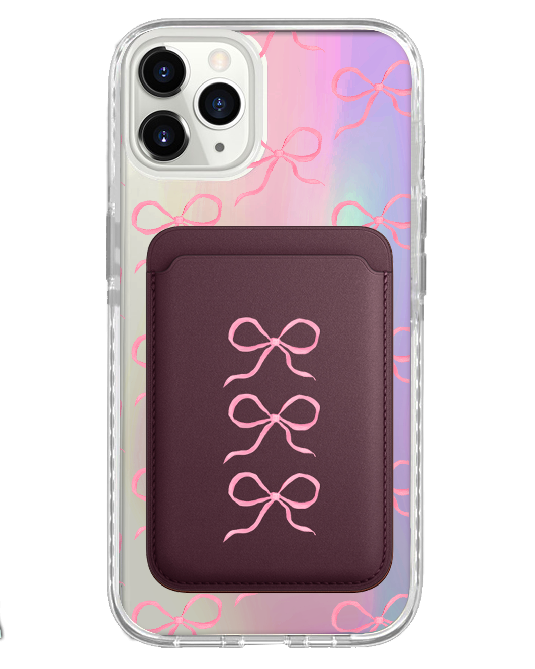 iPhone Magnetic Wallet Holo Case - Coquette Triple Bow