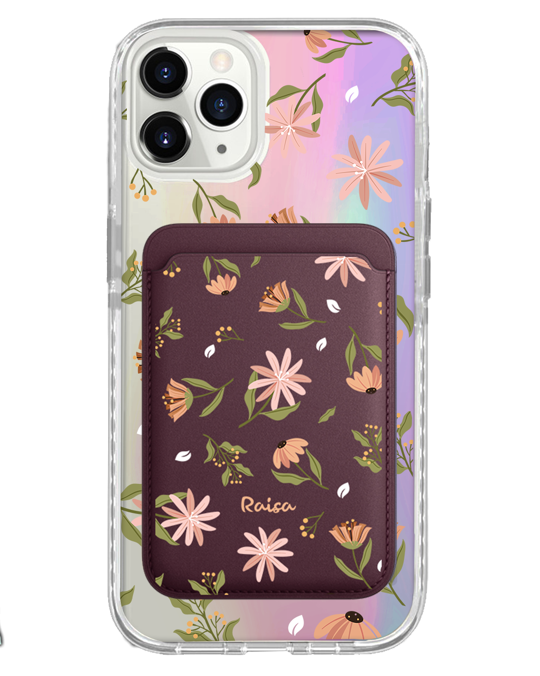 iPhone Magnetic Wallet Holo Case - Cosmos Flower