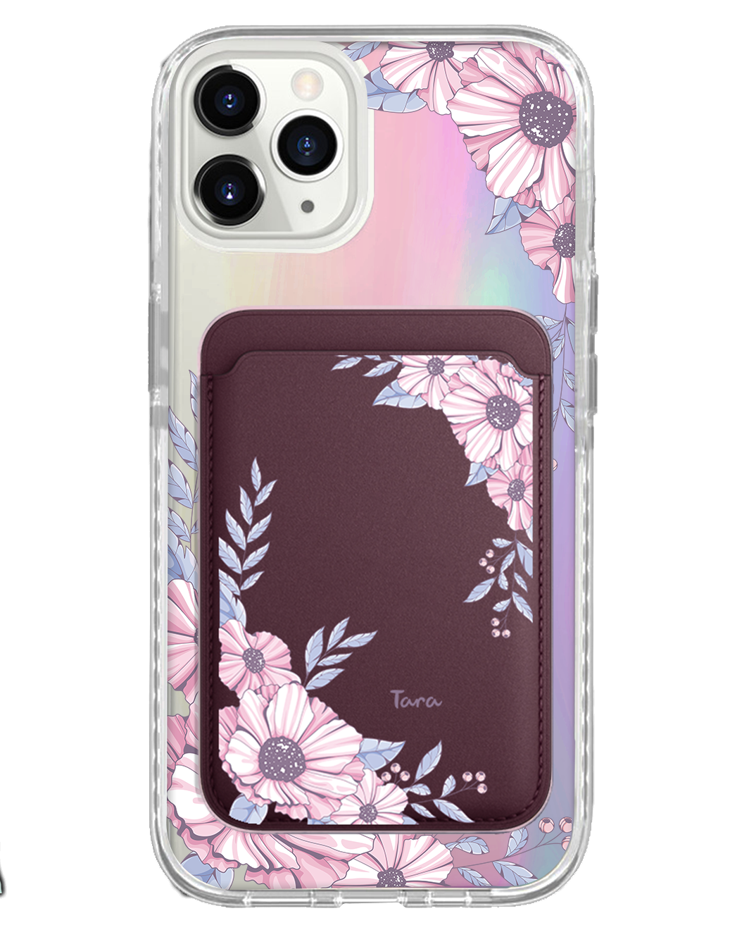 iPhone Magnetic Wallet Holo Case - Pink Blossom