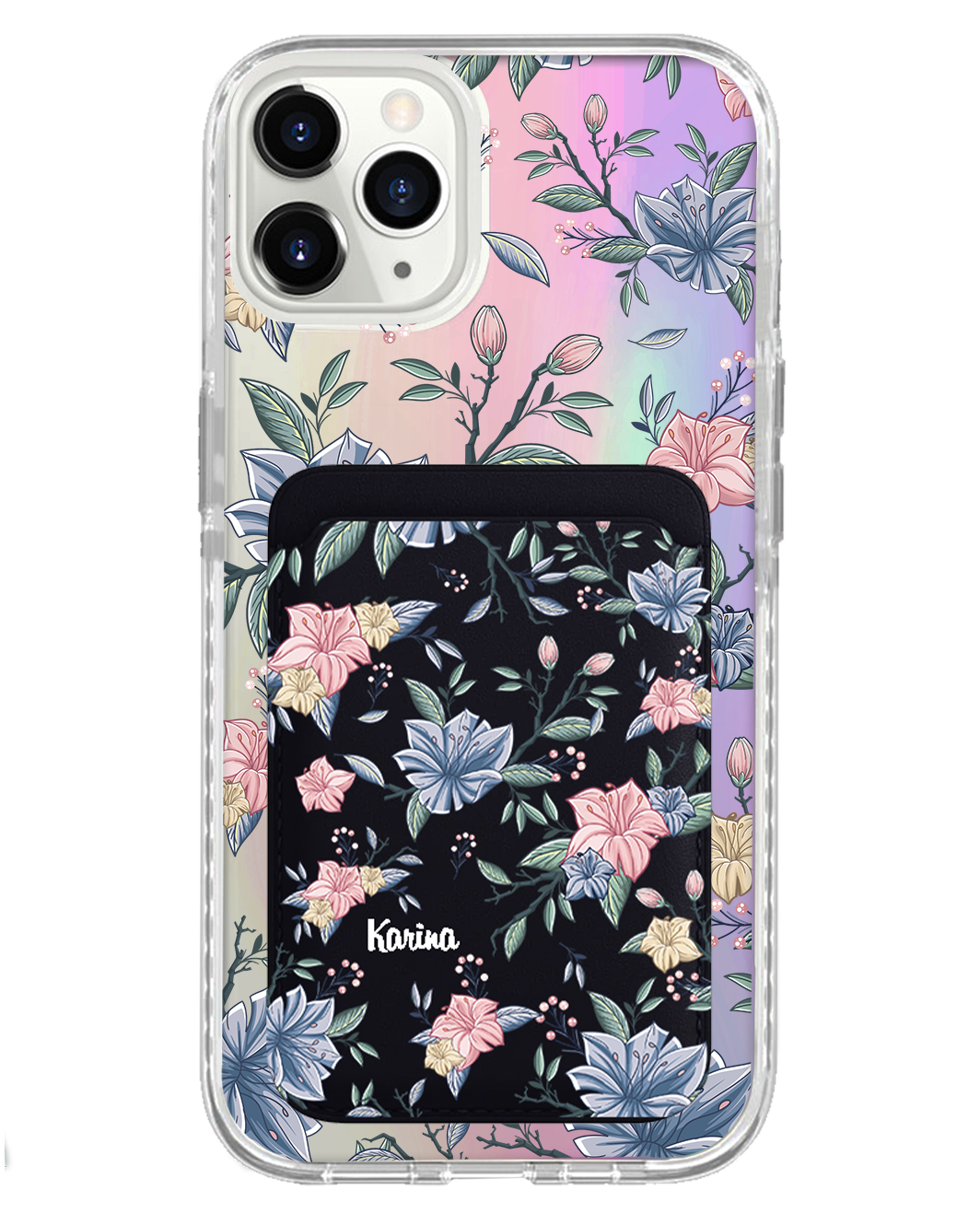 iPhone Magnetic Wallet Holo Case - Pink & Blue Florals