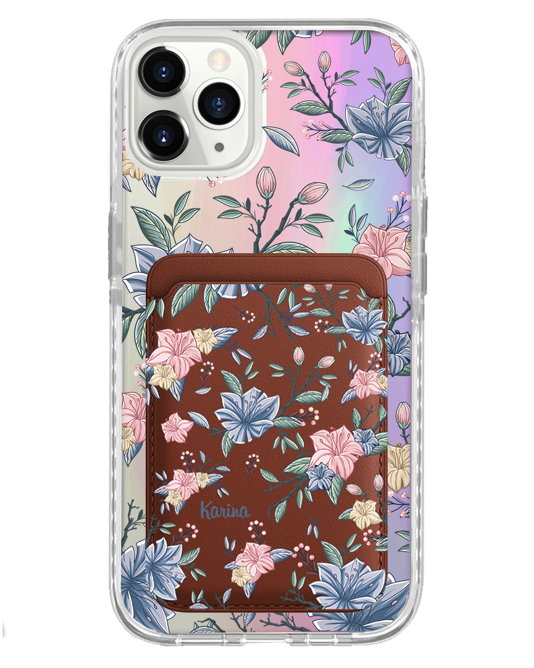 iPhone Magnetic Wallet Holo Case - Pink & Blue Florals