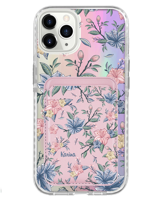 iPhone Magnetic Wallet Holo Case - Pink & Blue Florals