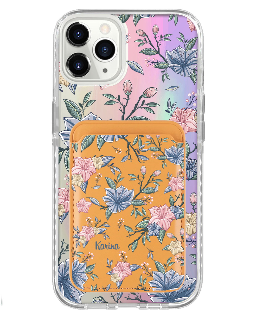 iPhone Magnetic Wallet Holo Case - Pink & Blue Florals