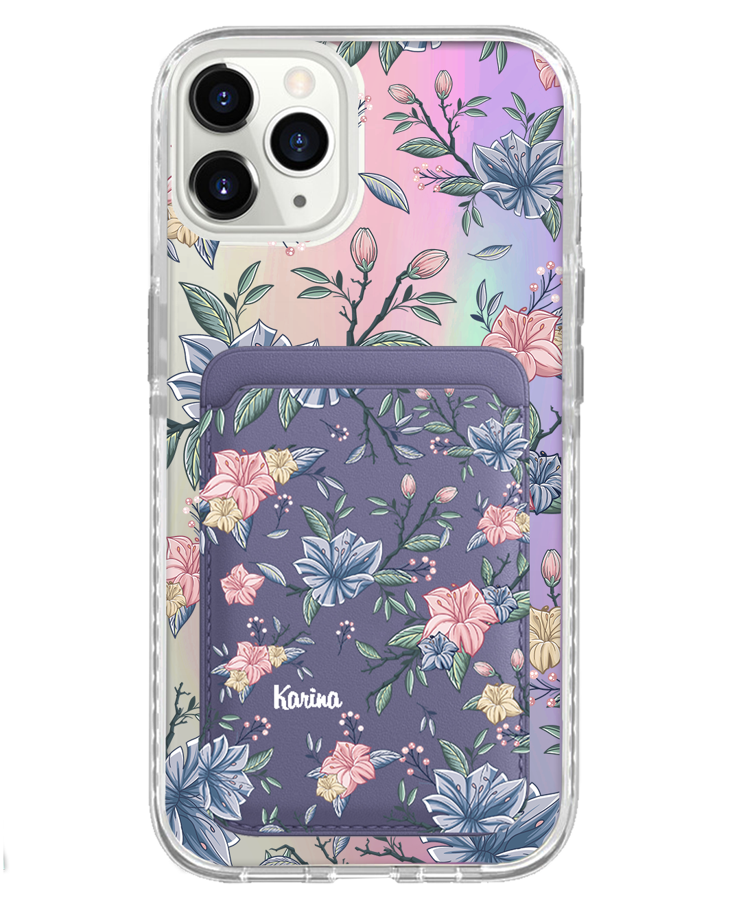 iPhone Magnetic Wallet Holo Case - Pink & Blue Florals