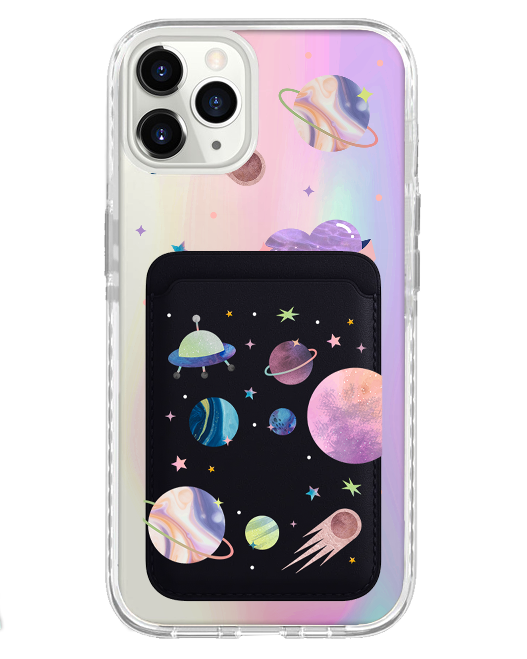 iPhone Magnetic Wallet Holo Case - Pink Planet