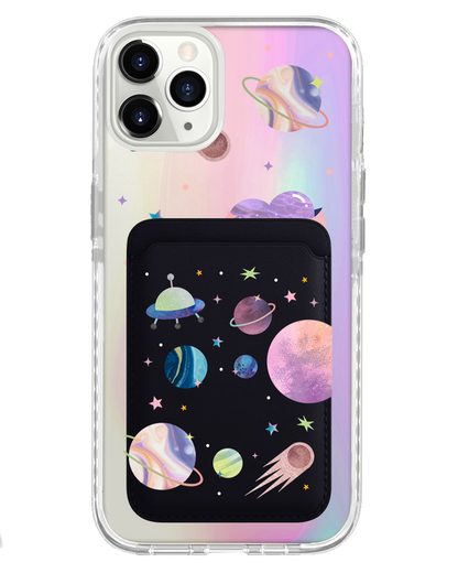 iPhone Magnetic Wallet Holo Case - Pink Planet