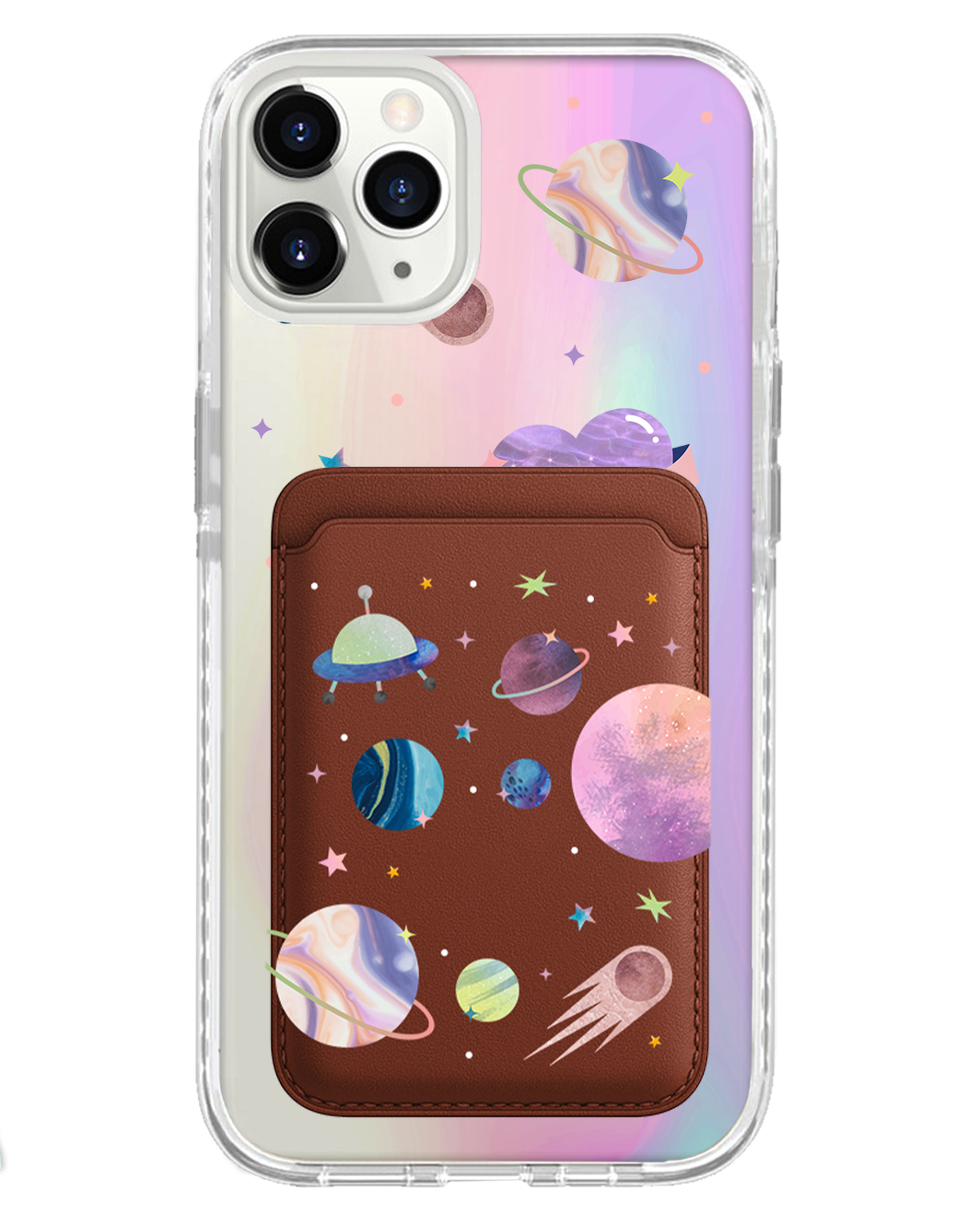 iPhone Magnetic Wallet Holo Case - Pink Planet