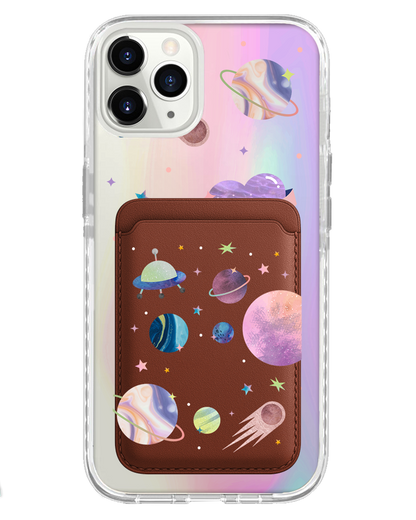iPhone Magnetic Wallet Holo Case - Pink Planet
