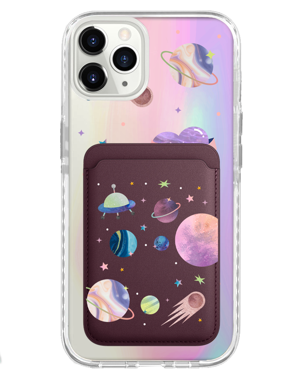 iPhone Magnetic Wallet Holo Case - Pink Planet