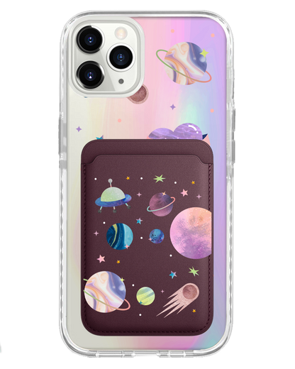 iPhone Magnetic Wallet Holo Case - Pink Planet