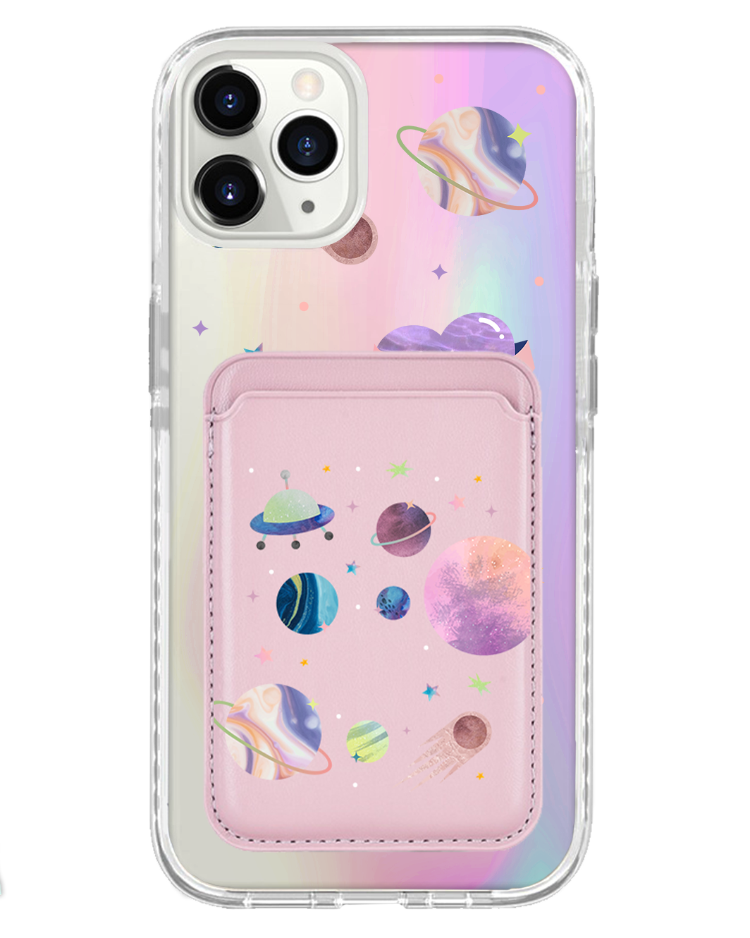 iPhone Magnetic Wallet Holo Case - Pink Planet