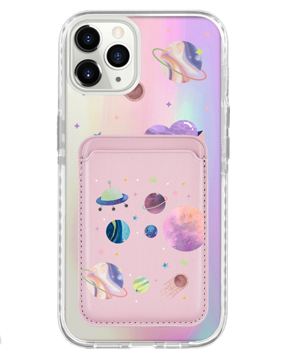 iPhone Magnetic Wallet Holo Case - Pink Planet