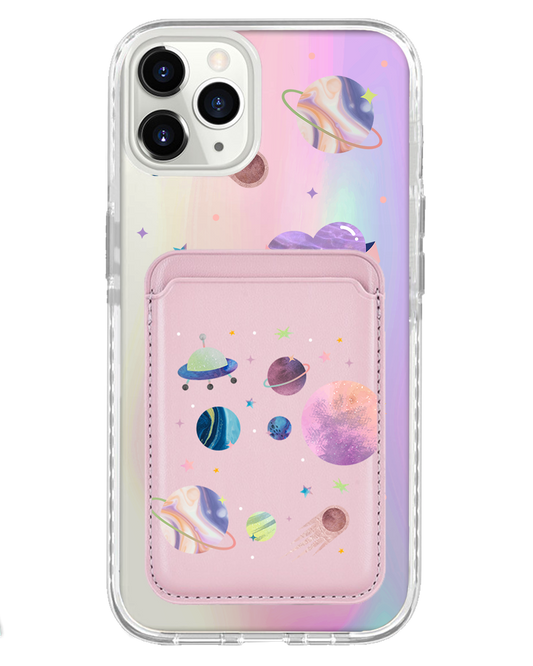 iPhone Magnetic Wallet Holo Case - Pink Planet