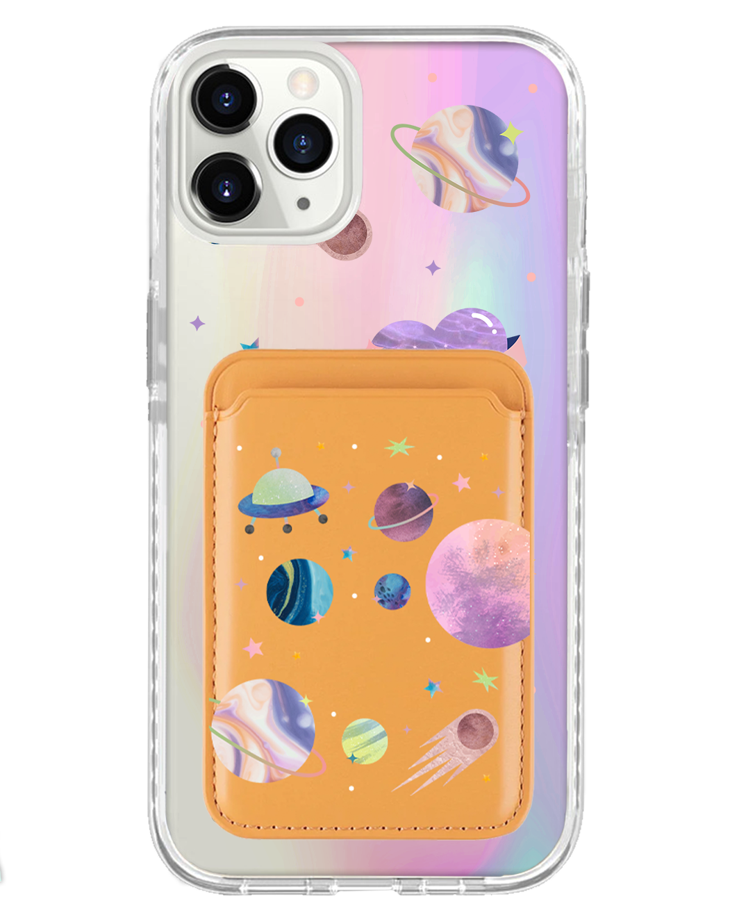 iPhone Magnetic Wallet Holo Case - Pink Planet