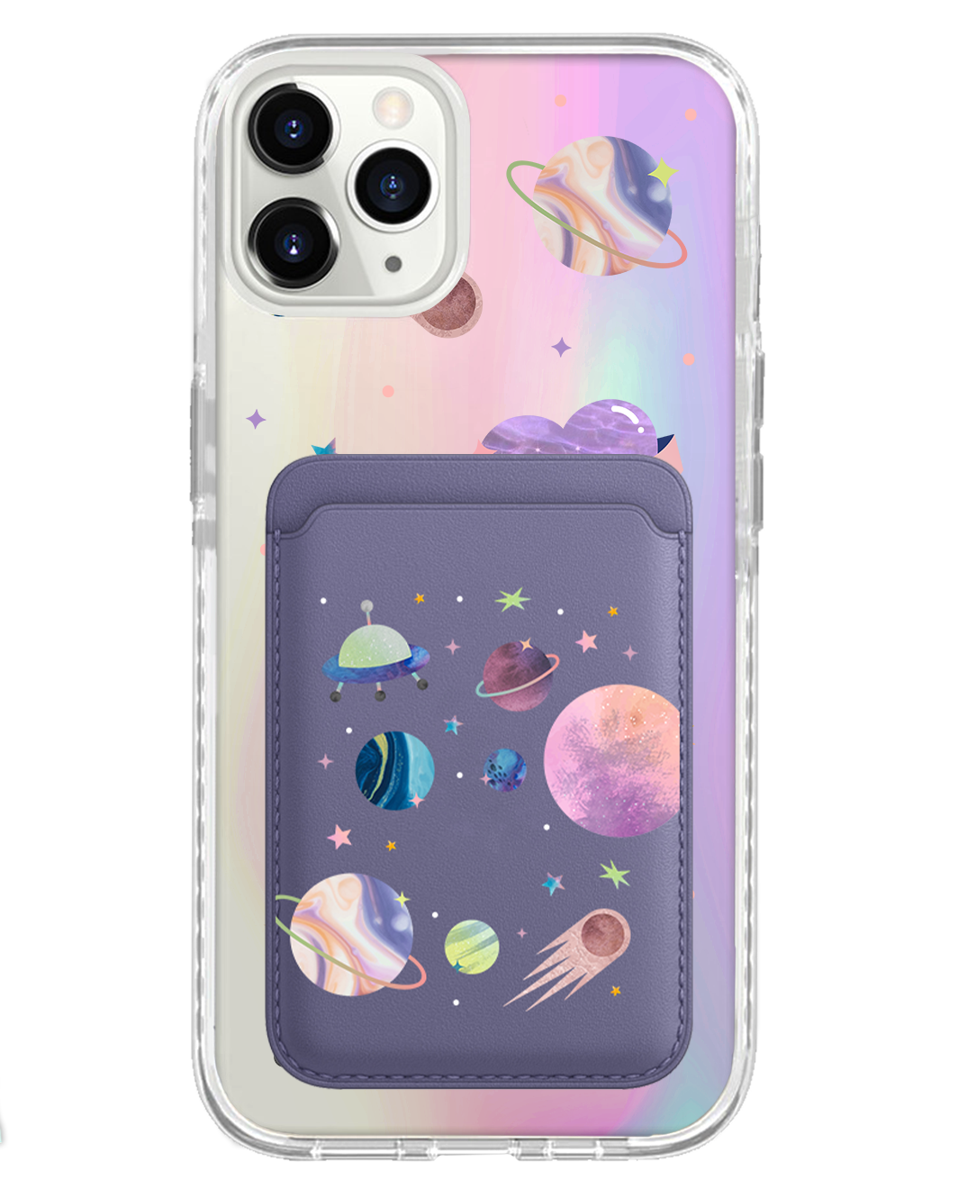 iPhone Magnetic Wallet Holo Case - Pink Planet