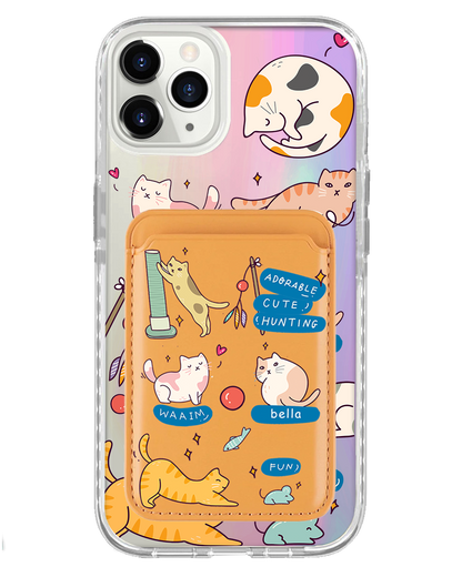 iPhone Magnetic Wallet Holo Case - Playful Cat 2.0