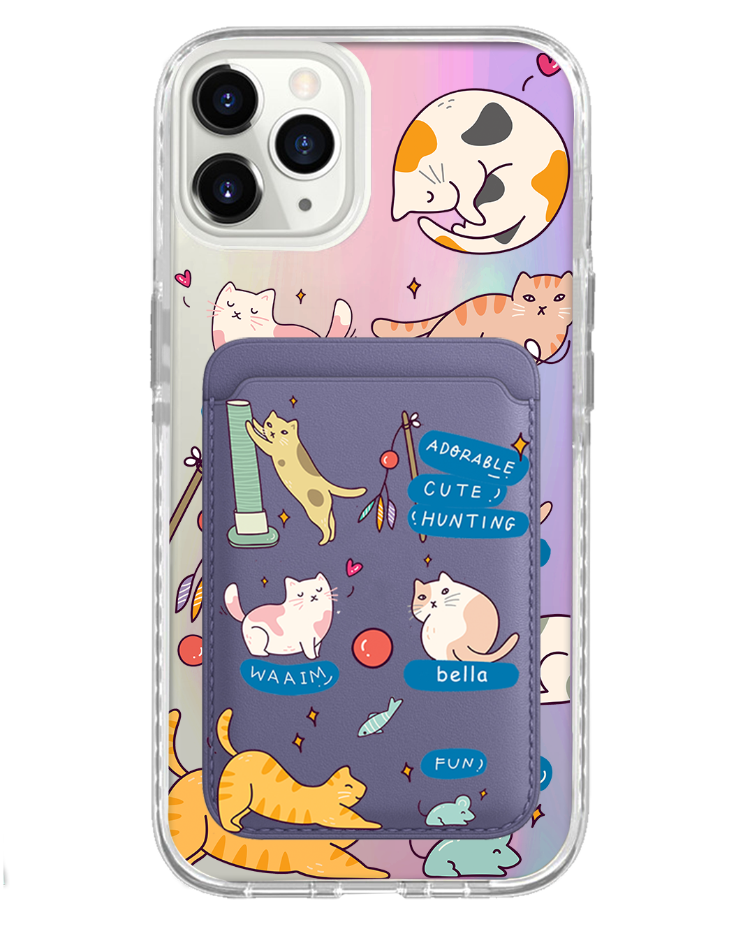 iPhone Magnetic Wallet Holo Case - Playful Cat 2.0