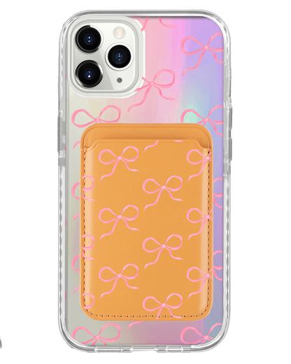 iPhone Magnetic Wallet Holo Case - Coquette Pink Bow