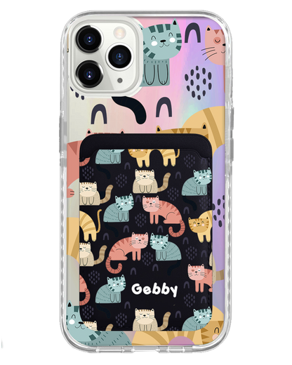iPhone Magnetic Wallet Holo Case - Rainbow Meow 1.0