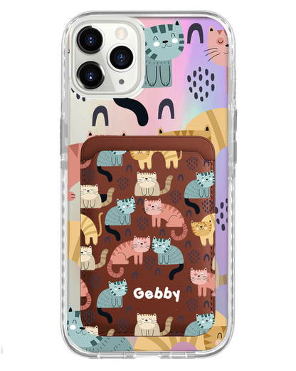 iPhone Magnetic Wallet Holo Case - Rainbow Meow 1.0