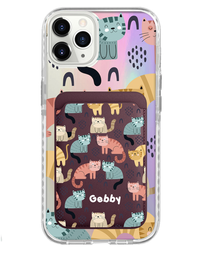 iPhone Magnetic Wallet Holo Case - Rainbow Meow 1.0