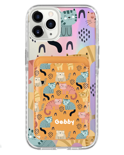 iPhone Magnetic Wallet Holo Case - Rainbow Meow 1.0