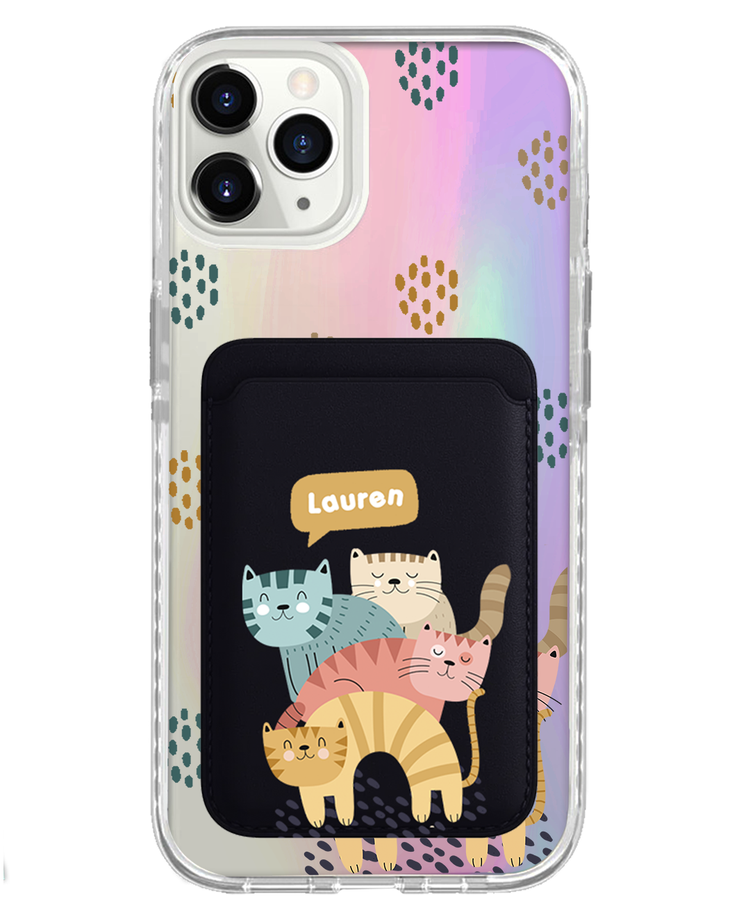 iPhone Magnetic Wallet Holo Case - Rainbow Meow 2.0