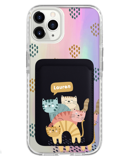 iPhone Magnetic Wallet Holo Case - Rainbow Meow 2.0
