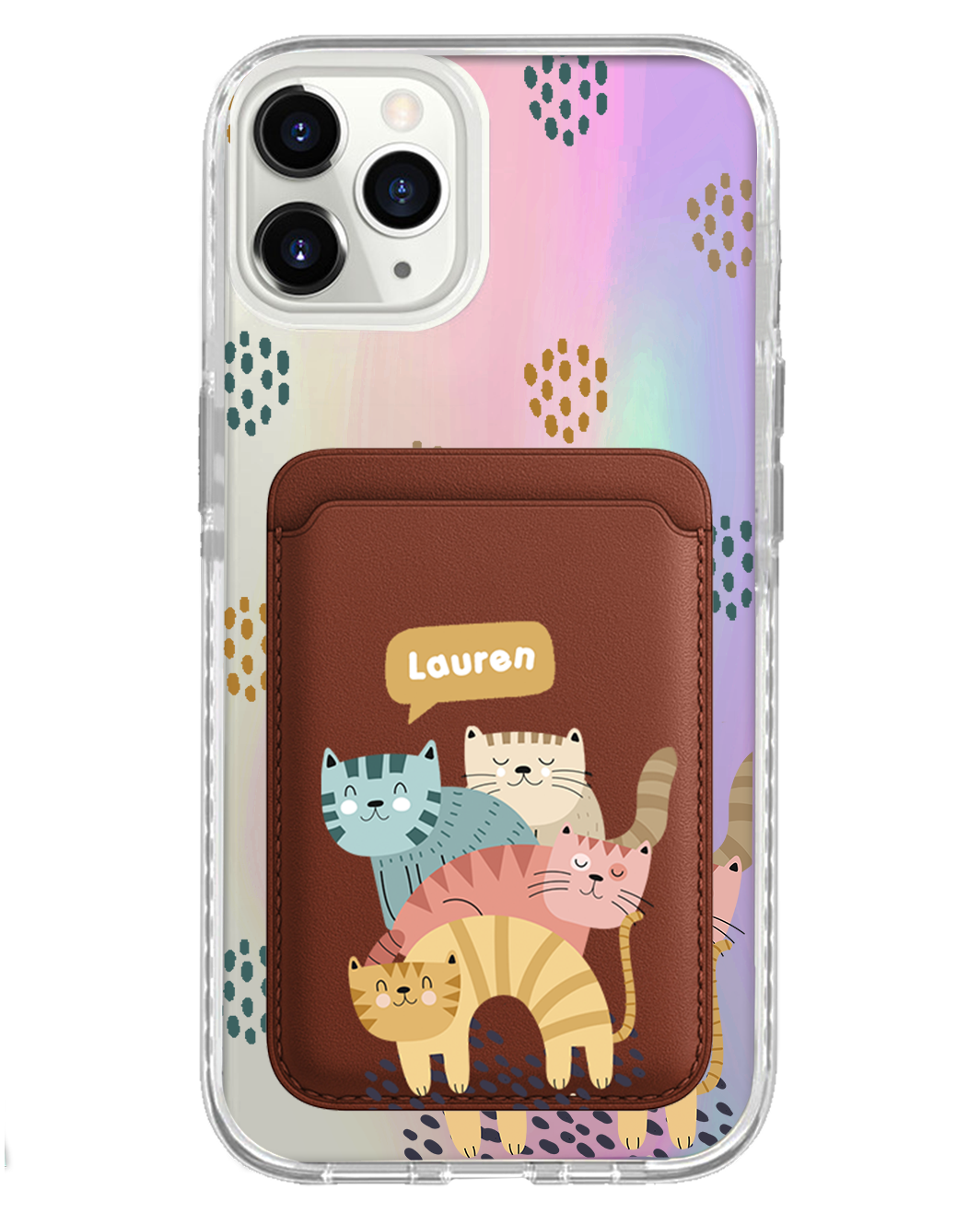 iPhone Magnetic Wallet Holo Case - Rainbow Meow 2.0